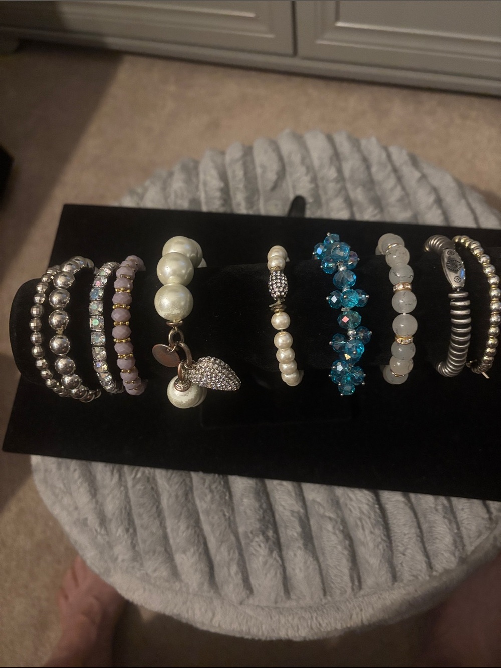 Chico's Pearl and Blue Crystal Stretch Bracelet Set